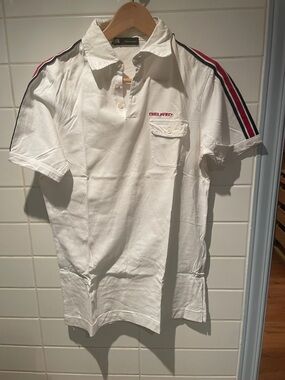 DSQUARED2 White Polo with Red & Black Shoulder Stripes